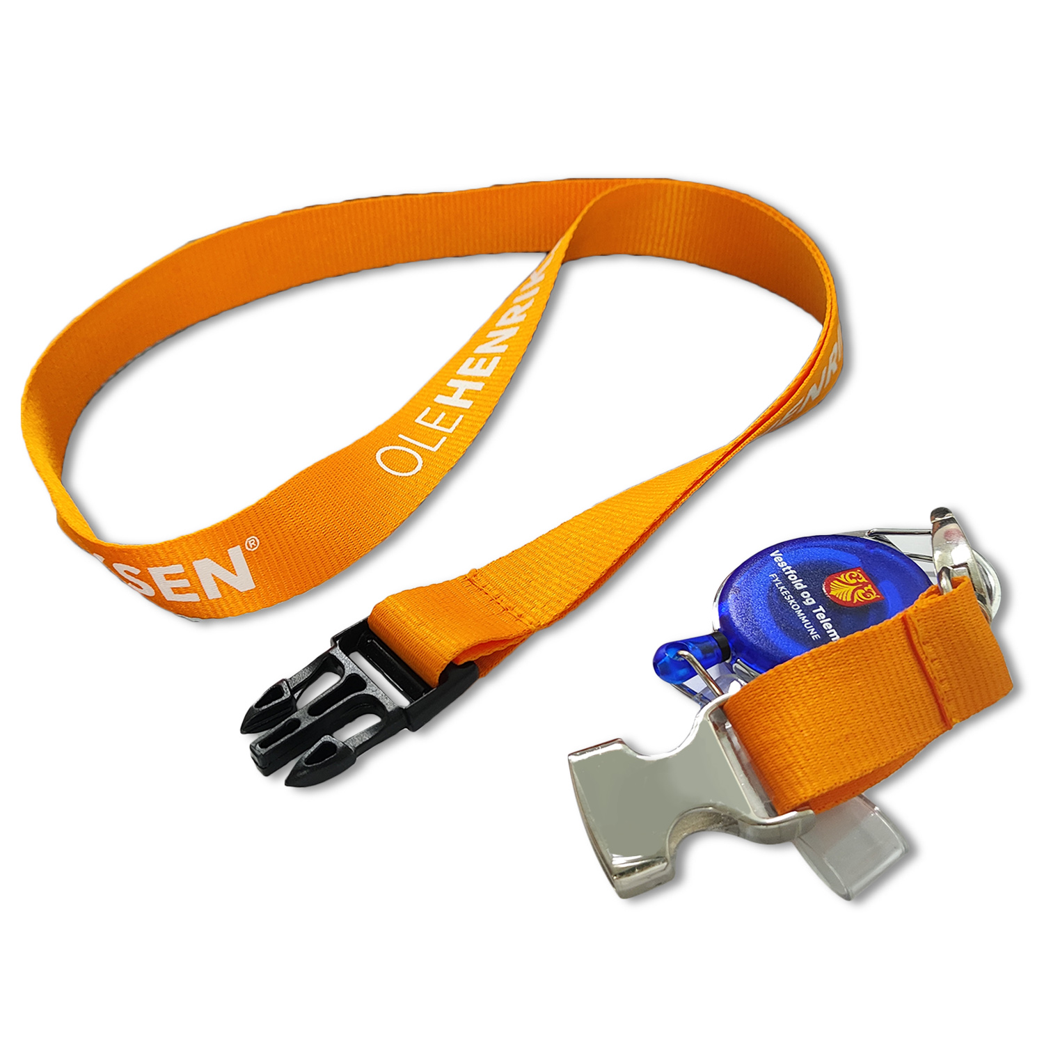 Customized lanyard with breakaway clasp