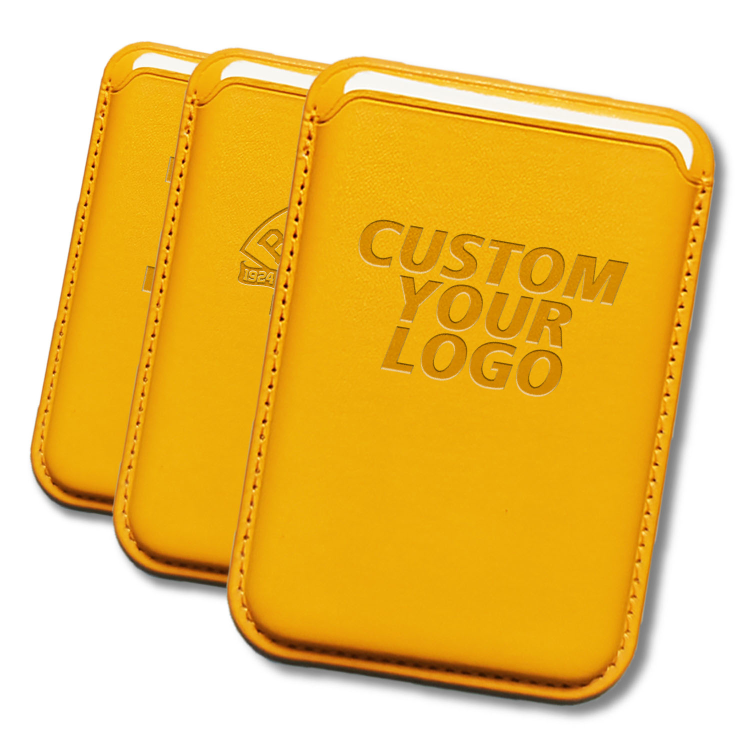 Yellow PU Leather Card Holder Custom Logo Leather Phone Wallet