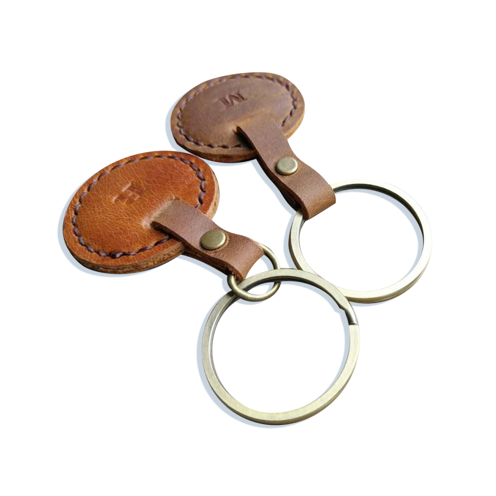 Round Leather Keychain 