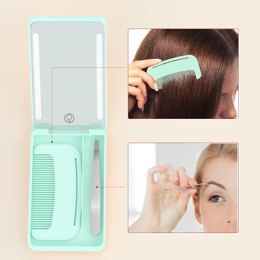 With Led Light Mirror Folding Mirror Fashion Mirror Comb set