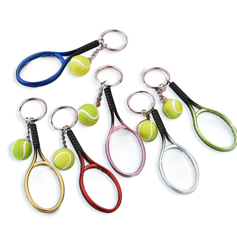 Custom metal tennis racket ball keychain with bottle opener