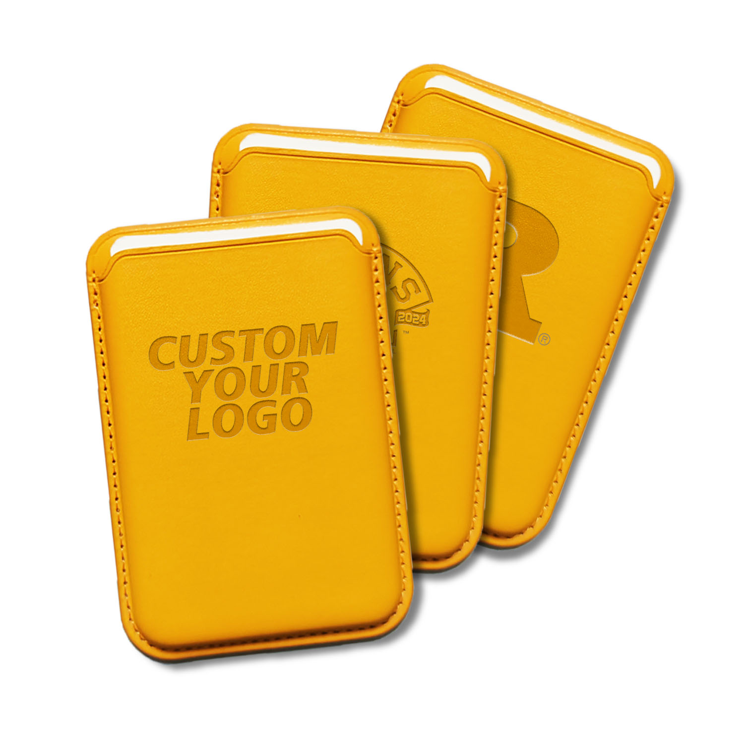 Yellow PU Leather Card Holder Custom Logo Leather Phone Wallet