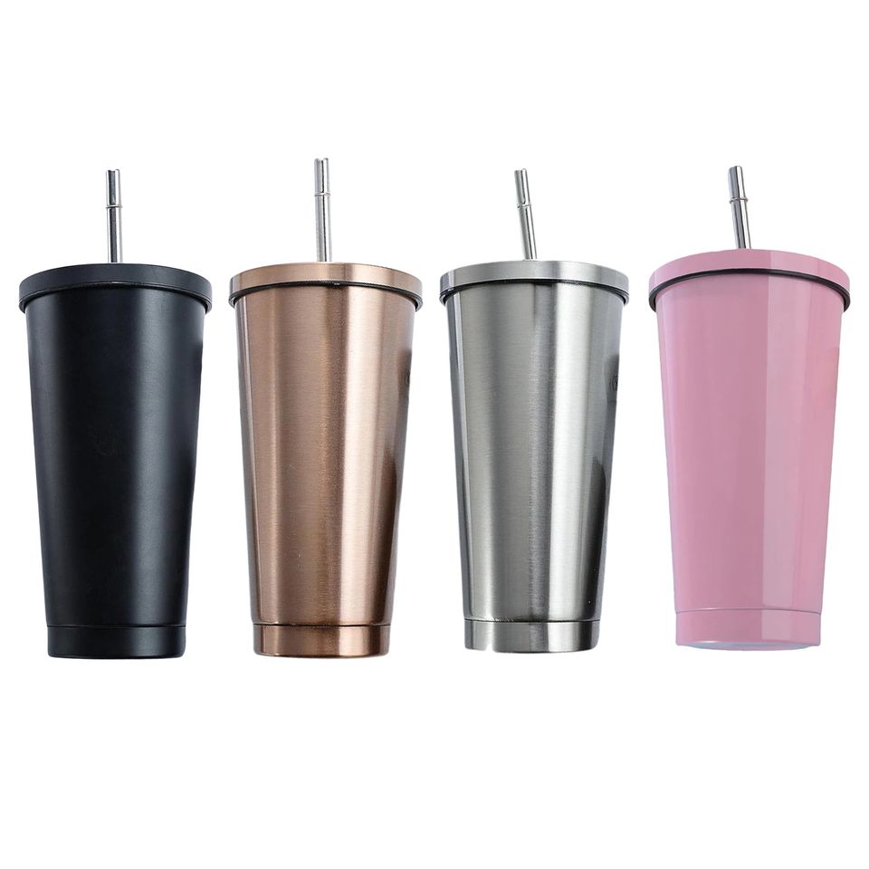 Custom Double Wall Stainless Steel Cups Tumblers With Lid And Straw