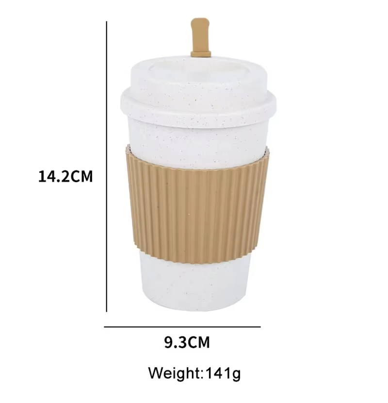 Custom 500ml Wheat Straw Coffee Mug with Lid